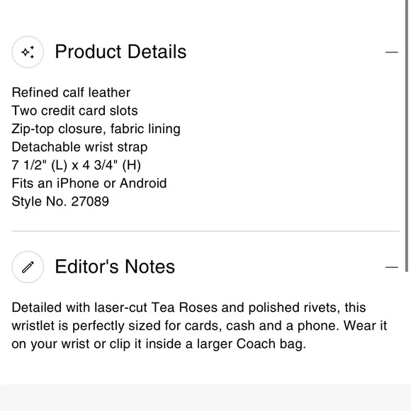 BNWOT Coach Small Wristlet With Cut Out Tea Rose – Cream/Gold - Picture 11 of 14